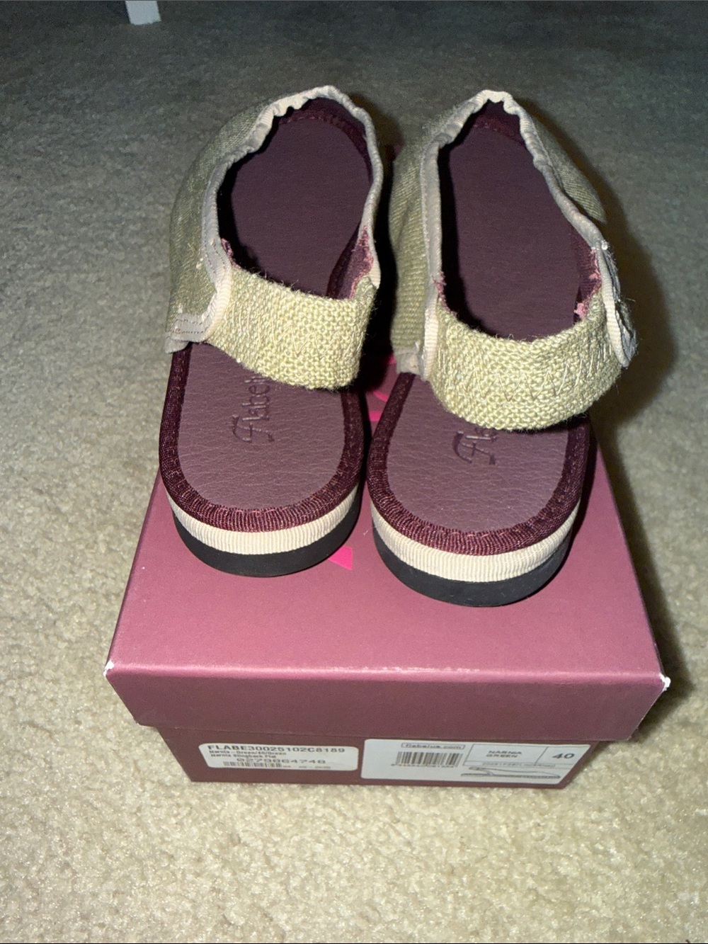 Flabelus Olive Canvas Slingback Flats with Beige Trim - Picture 6 of 7